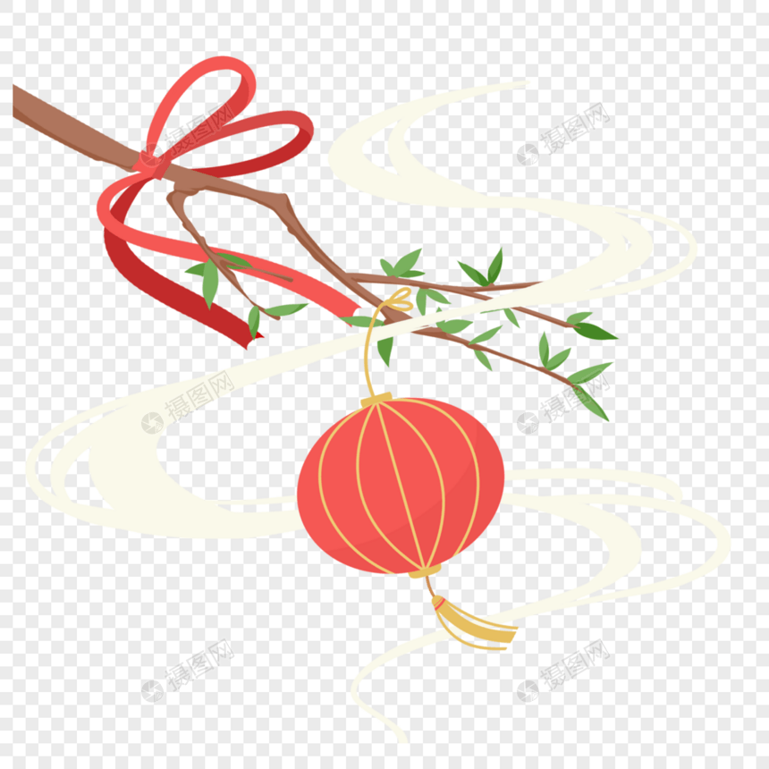 红色中秋节古代节日古典美树枝红灯笼意境唯美图片
