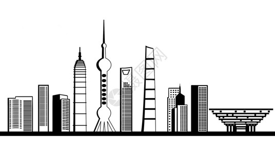 上海建筑风光上海地标黑白插画插画