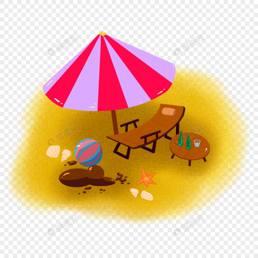海边度假阳伞沙滩躺椅图片