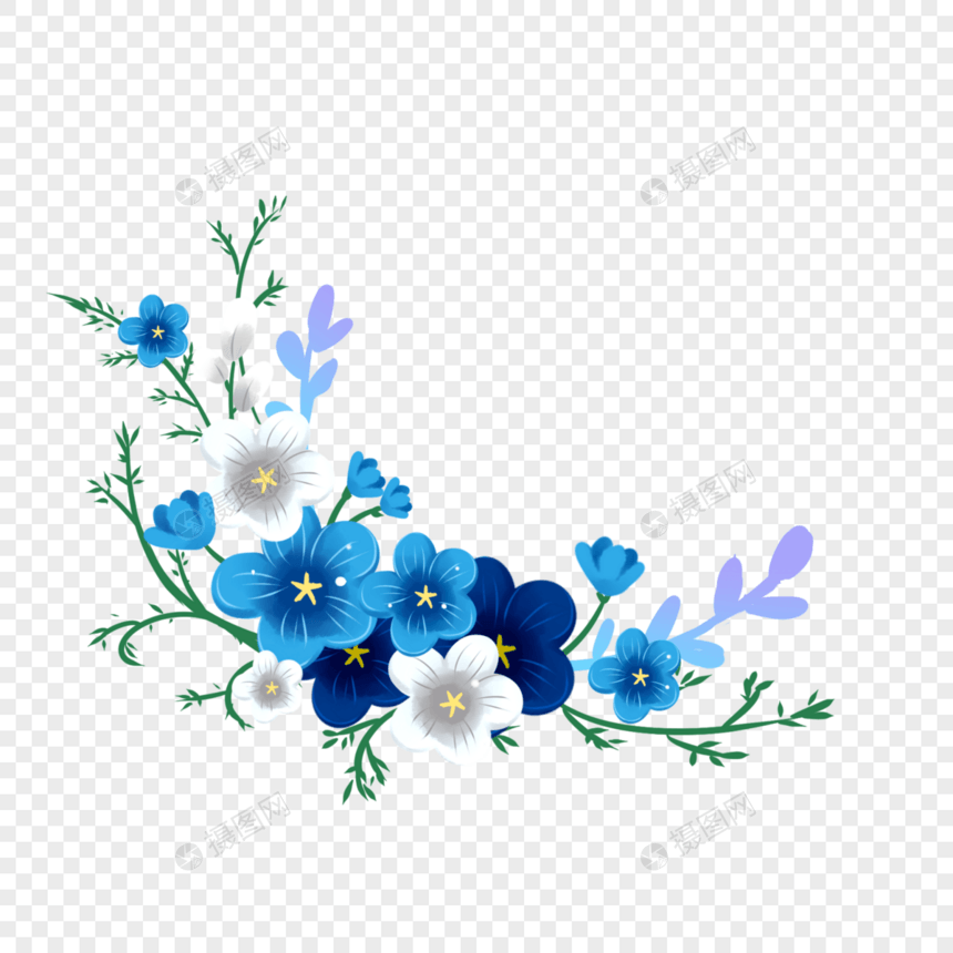 蓝白小花花朵植物边框图片