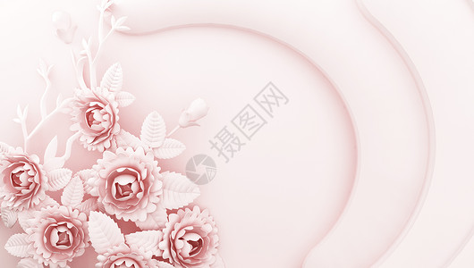 牡丹插花粉色牡丹浮雕背景设计图片