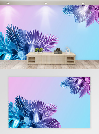 手绘色彩北欧风热带植物背景墙模板