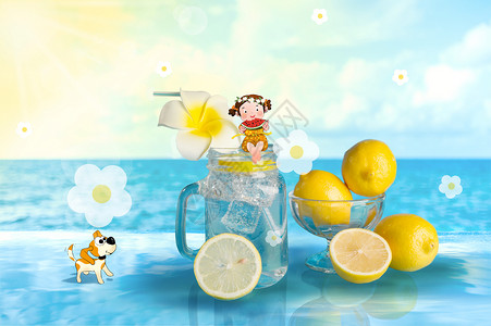 玩柠檬小女孩夏天插画