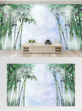 风景电视背景墙现代竹林风景背景墙模板