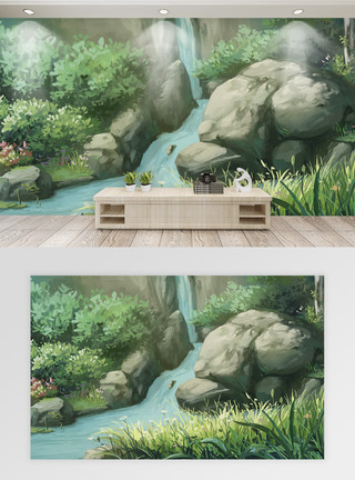 水与树风景背景墙模板