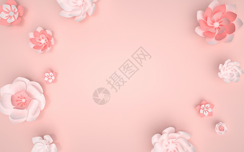 粉色纯色背景清新浮雕花背景设计图片