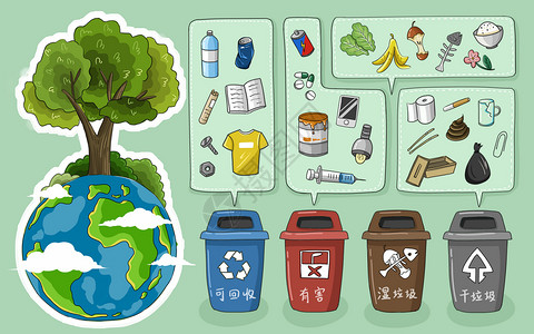 污染地球垃圾分类插画