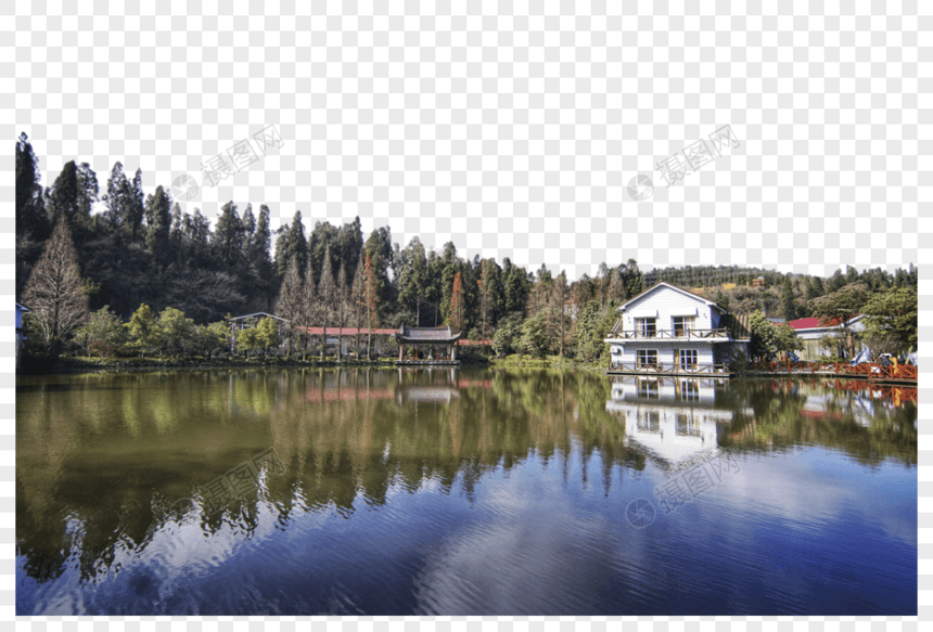 森林湖泊倒影图片