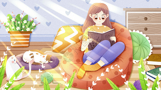 日式家居海报女孩生活居家室内插画插画
