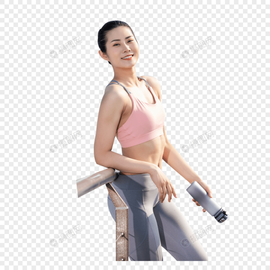 女性户外运动健身喝水图片