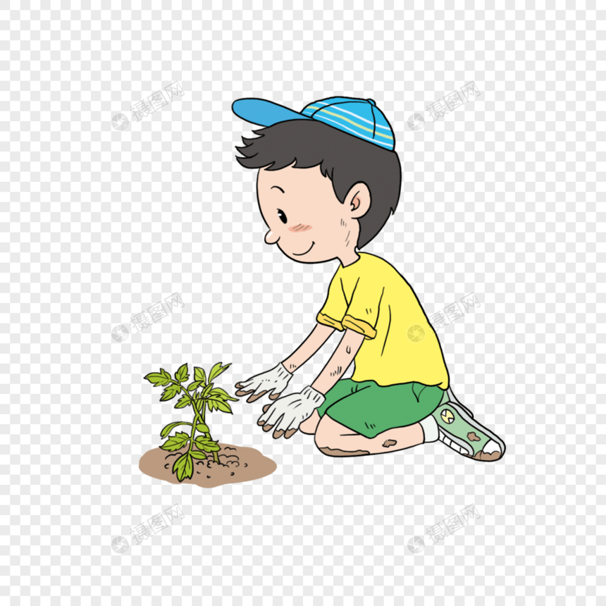 栽种植物的男孩儿图片