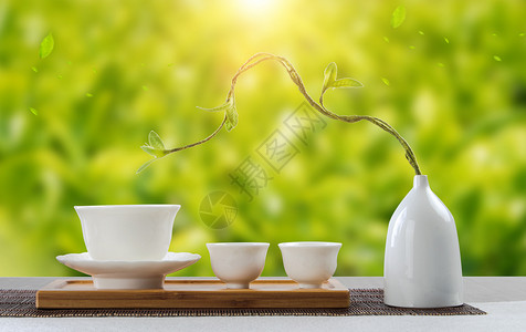 清新陶瓷调味罐绿色茶道设计图片