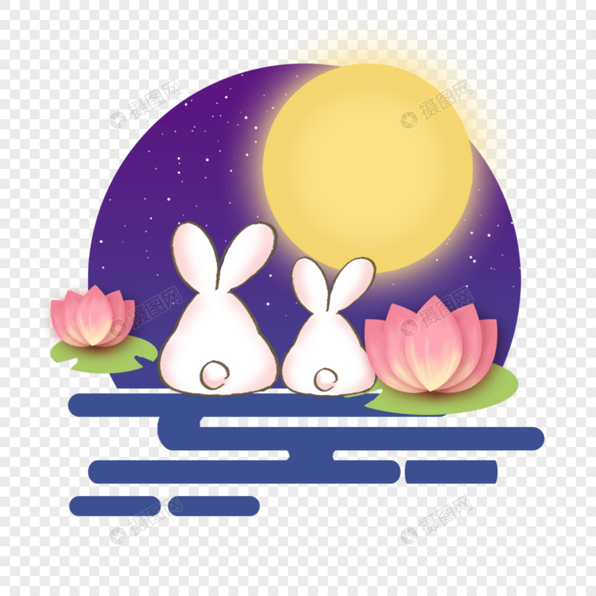 中秋赏月的两只兔子图片