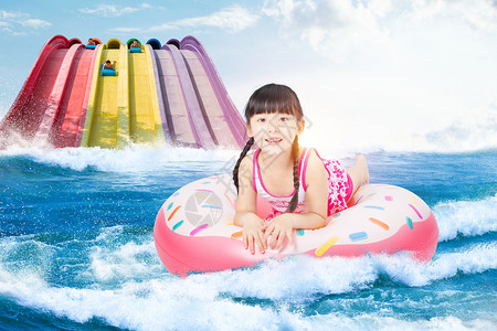 穿泳装的小女孩暑期游泳设计图片