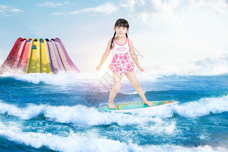 泳装小女孩儿童水上娱乐设计图片
