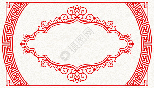 红色花纹边框中国风边框设计图片