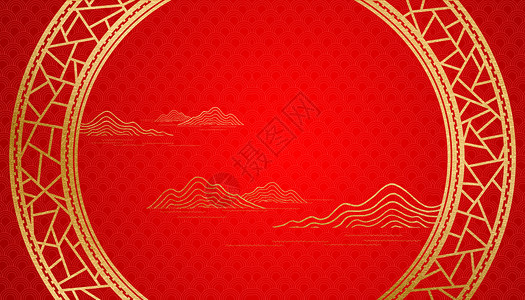 简约圆形边框中国风金色边框设计图片