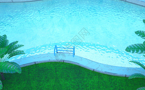 热带公园夏日泳池背景设计图片