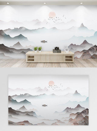 中国风山水背景墙模板