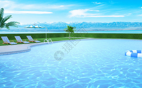三叶环绕图片夏日泳池背景设计图片