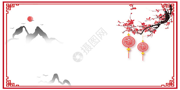 黑白边框中国风复古水墨边框背景设计图片