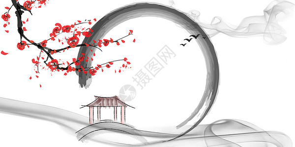 黑白素材梅花中国风古风边框背景设计图片