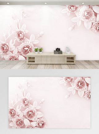 玫瑰花语粉色牡丹浮雕背景模板