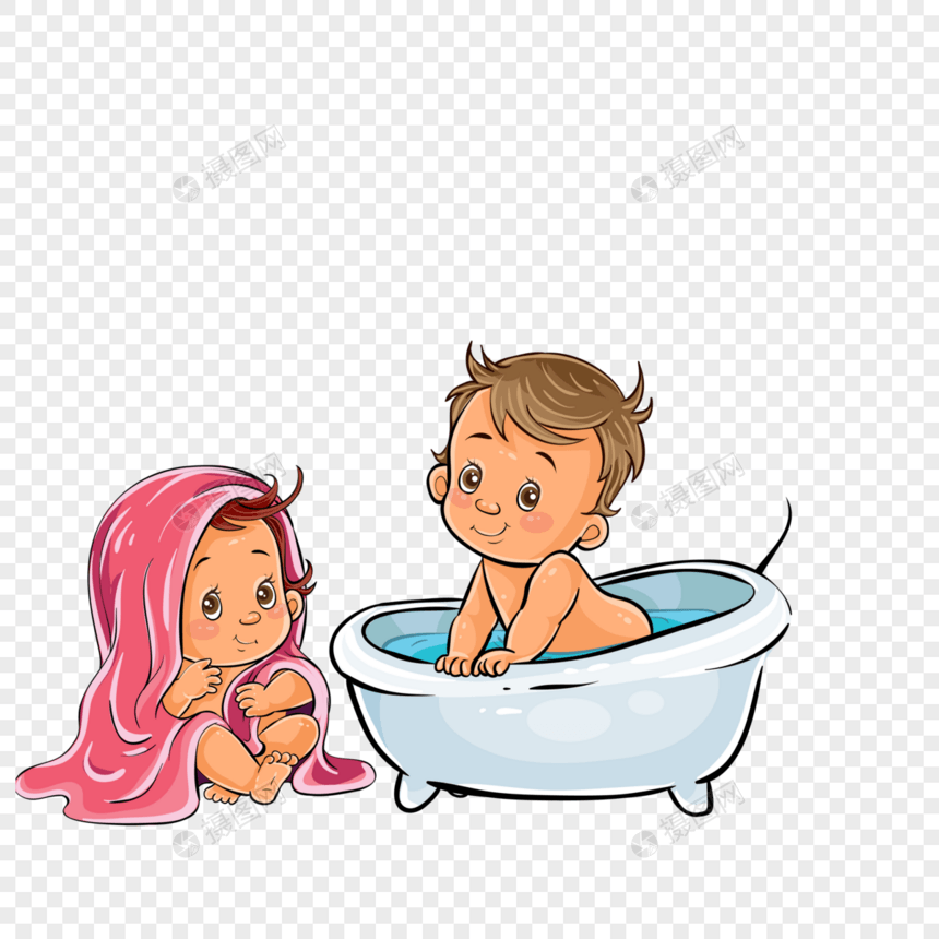 一起洗澡的婴儿图片