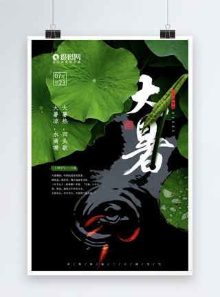 包公鱼写实风格二十四节气大暑海报模板