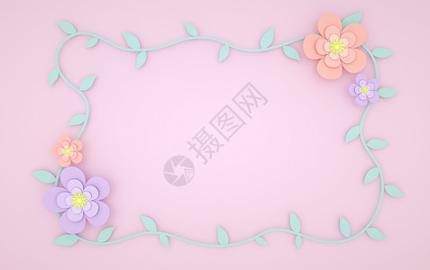 剪纸风粉色花创意花朵剪纸风背景设计图片