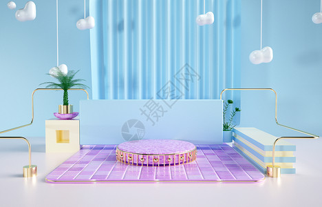 浴室温馨清新粉色美妆场景设计图片