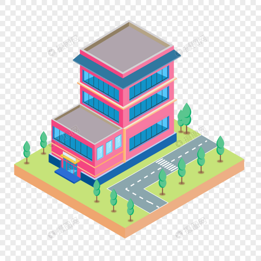 2.5D小清新卡通建筑房子插画图片