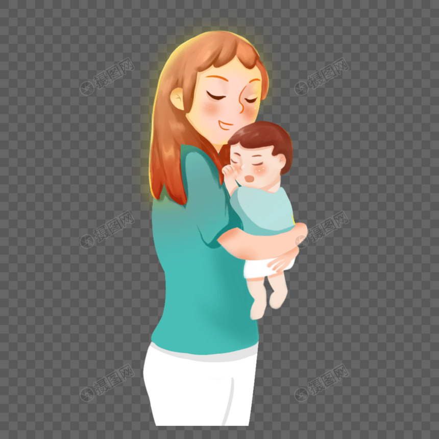 抱着宝宝的妈妈插画图片