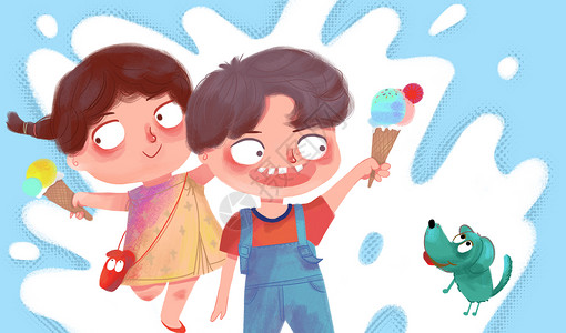 孩子吃冰淇淋夏日的冰淇淋插画