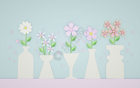 清新树叶花朵创意花朵剪纸风背景设计图片