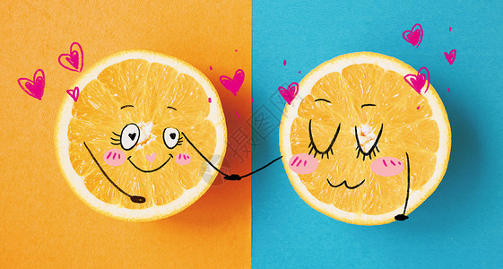 水果爱心就像和你“橙”天腻在一起插画