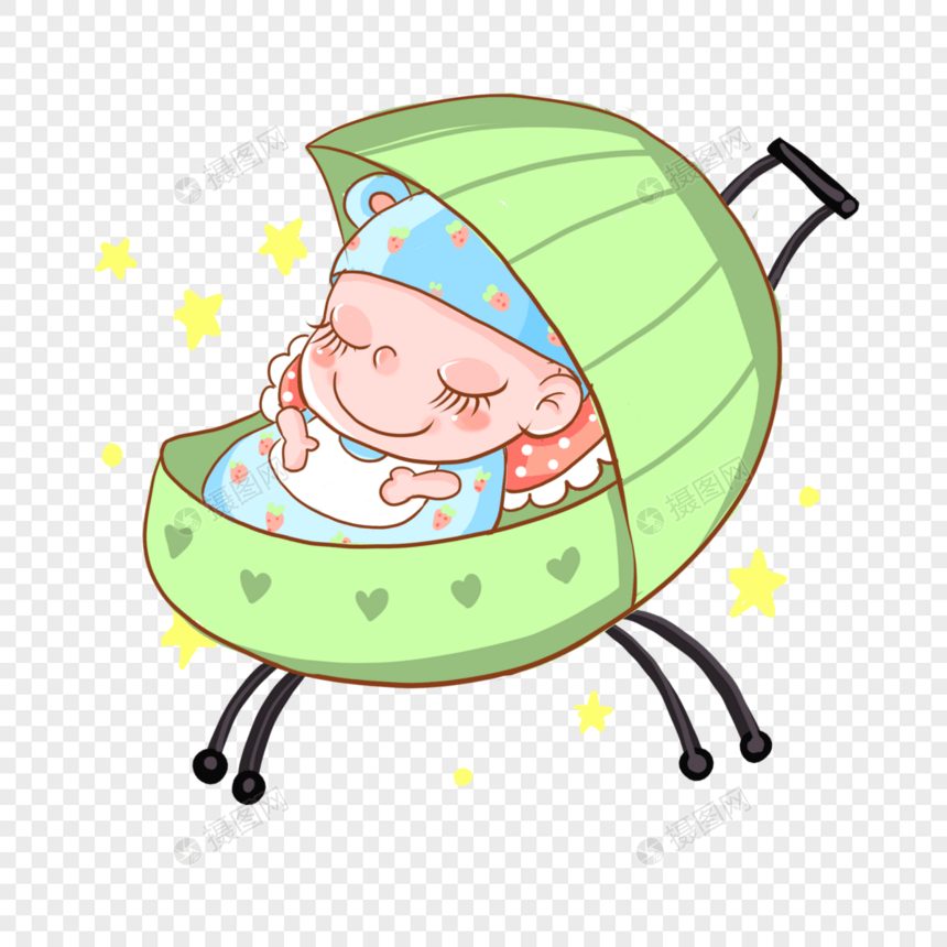 婴儿车中睡觉的可爱小宝宝图片