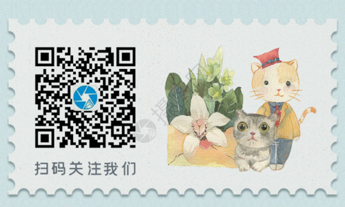 卡通水彩樱花树简约水彩猫咪微信二维码引导关注GIF高清图片