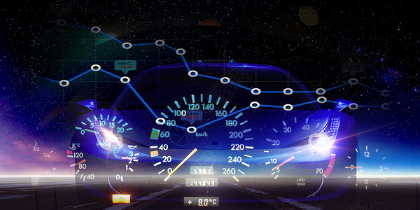 夜间驾驶智能汽车科技背景设计图片