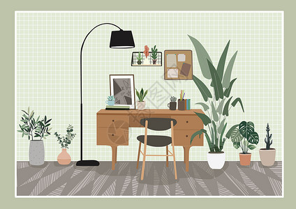 室内植物装饰小清新家居插画