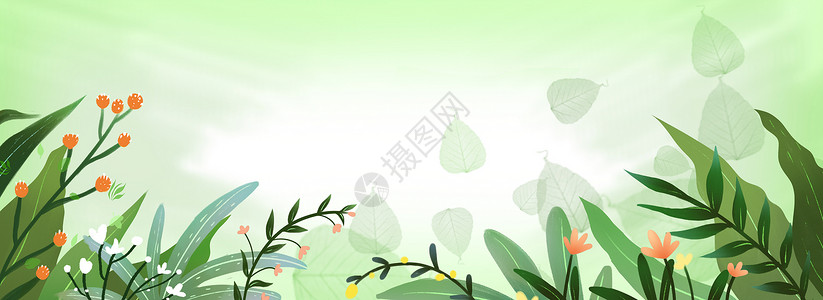 绿色小清新鲜花绿色叶子小清新背景设计图片