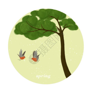 树上鸟春分景色gif高清图片
