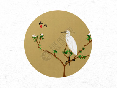 白色鸟花鸟中国风水墨画gif高清图片