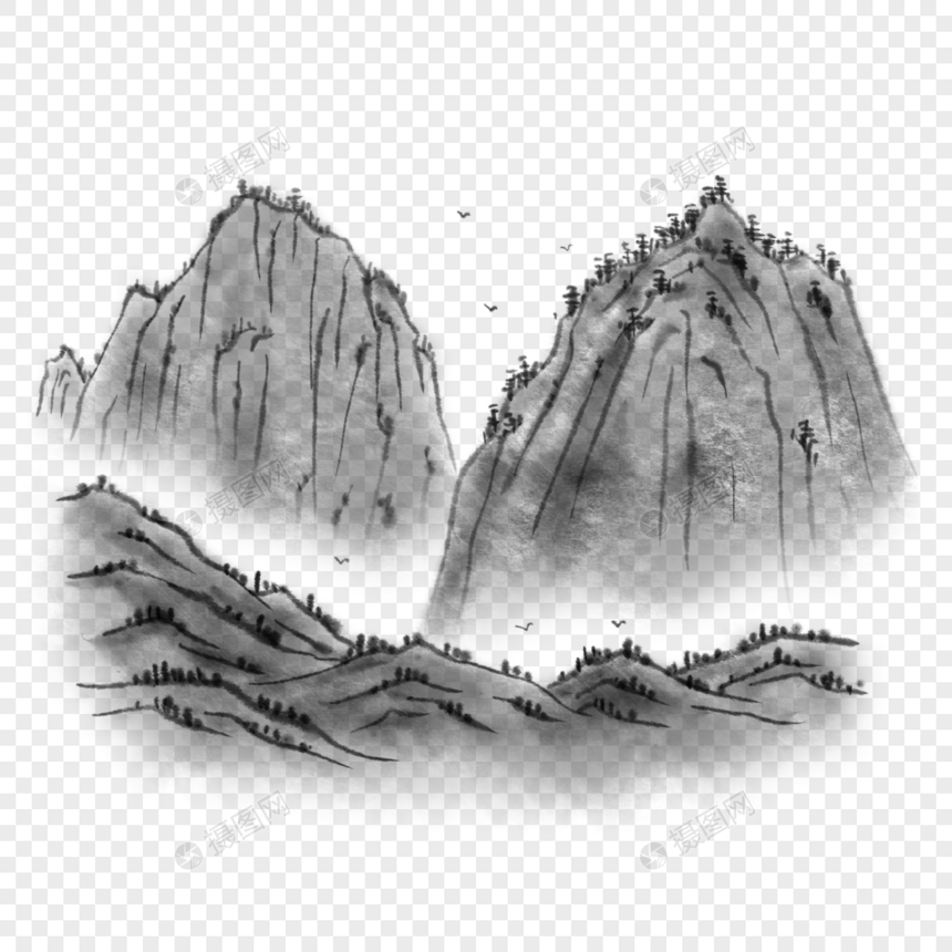 中国风国画水墨山间图片
