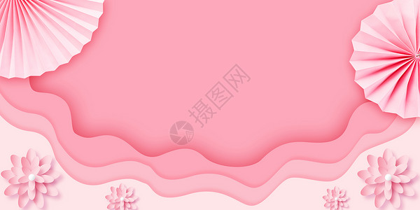 剪纸风花卉背景粉色剪纸风背景设计图片