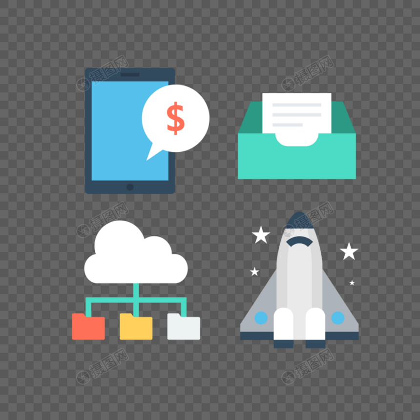 智能手机纸张云数据火箭图标免抠素材图片