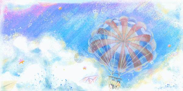 天空跳降落伞的情侣GIF动图图片