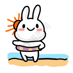 沙滩手绘小兔子海边玩耍表情gif高清图片