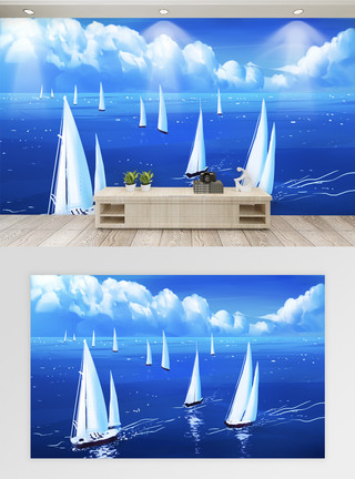 帆船壁纸唯美海洋风景背景墙模板