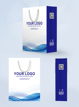 商务banner简约科技蓝企业手提袋包装设计模板